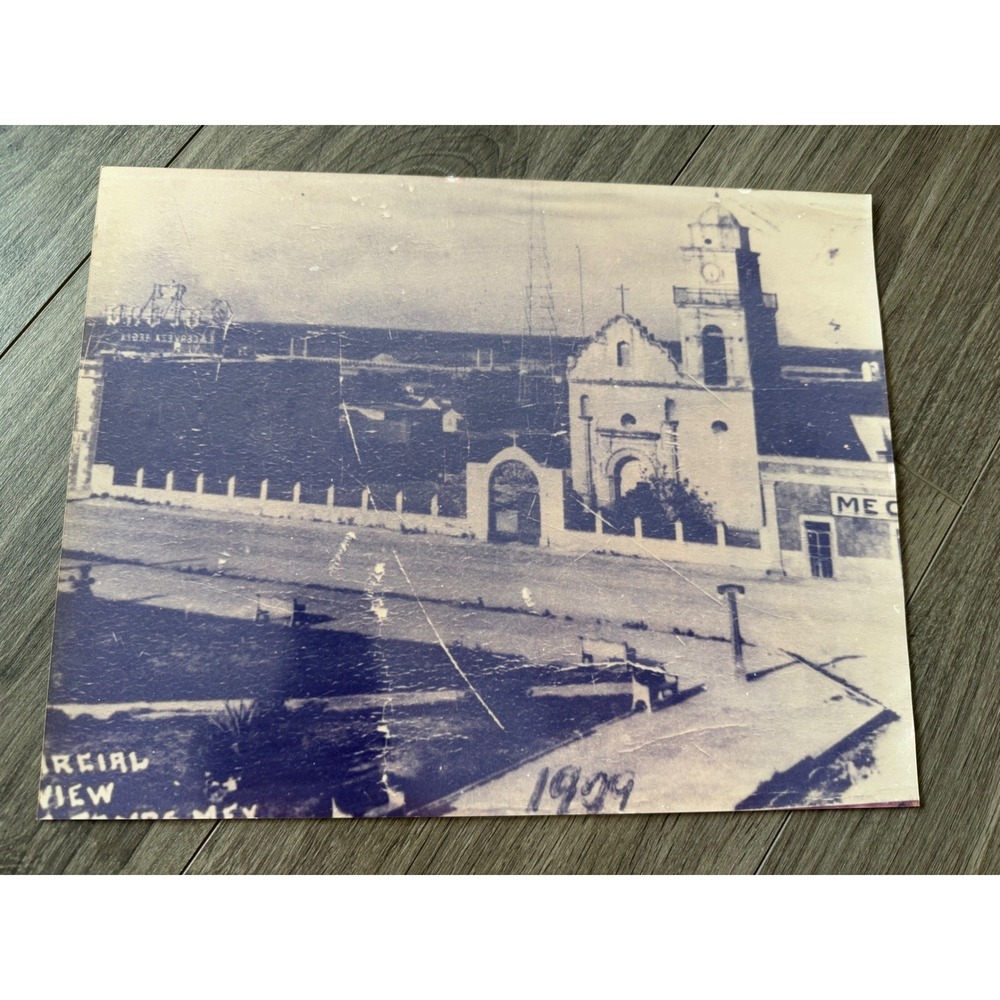 Antique 1909 Reynosa Mexico Plaza Church Photo Templo Parroquial Rare